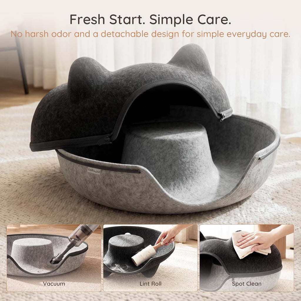 Large Felt Cat Cave, Cat Donut Tunnel Scratcher Bed (Grey)