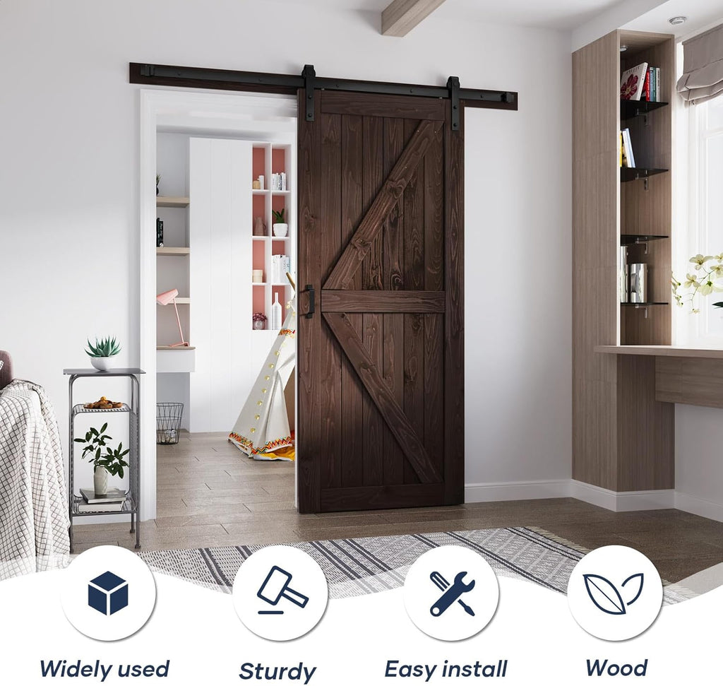 36in x 84in Brown Barn Door with 6.6ft (79inch) Barn Door Hardware Track Kit and Handle Included, Do