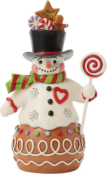 Jim Shore Heartwood Creek Gingerbread Christmas Snowman with Top Hat Figurine, 7 Inch, Multicolor
