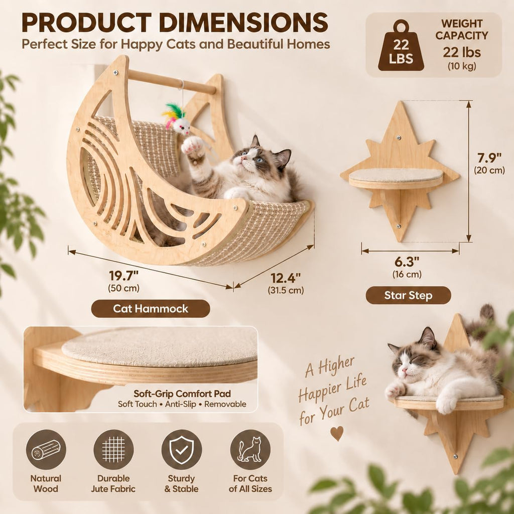 Cat Wall Shelves, Moon & Star Cat Shelves, Wooden Cat Wall Furniture