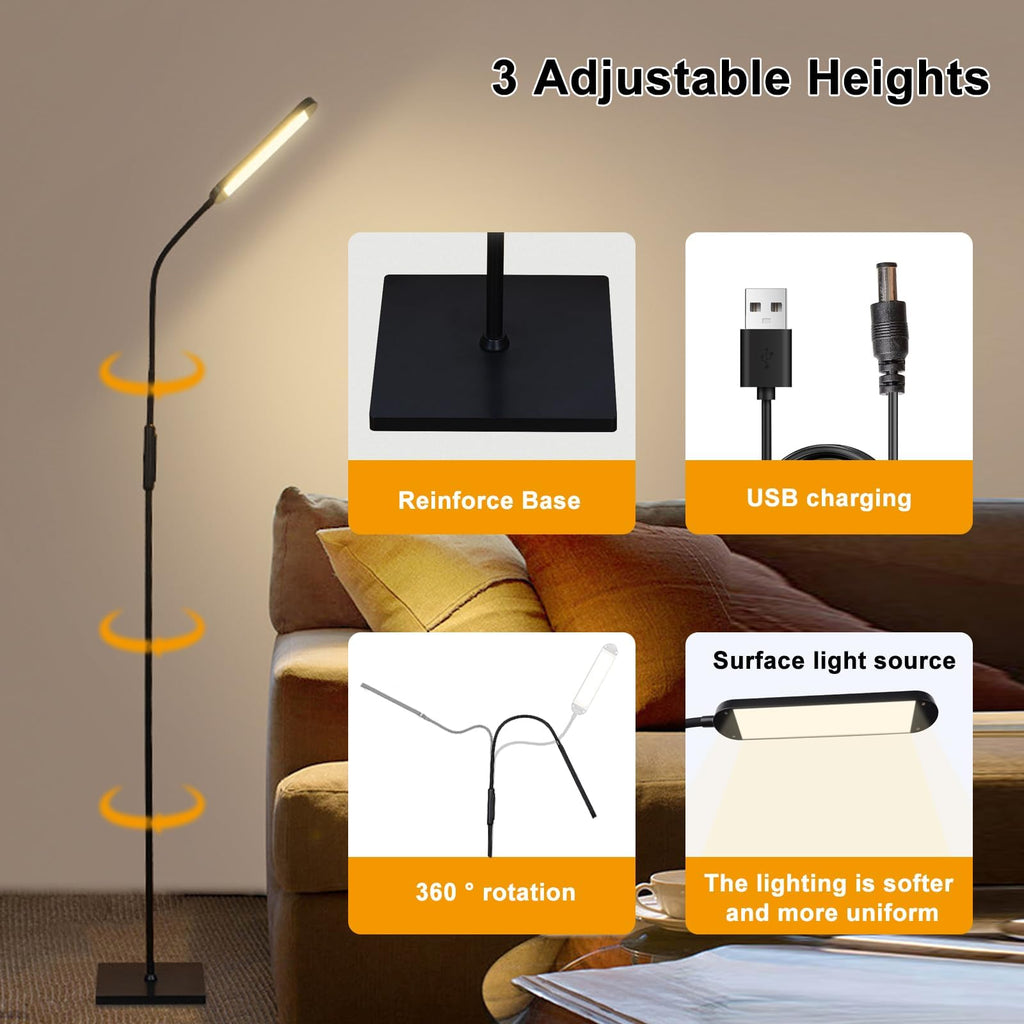 LED Floor Lamp, Modern Standing LED Light, Adjustable Tall Floor Lamp Office Reading, Minimalist Standing Lamp with