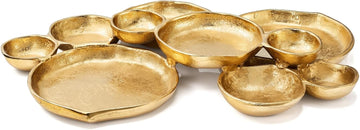 Cluster of 10 Round Serving Bowls Gold Clusters Decorative Elegant Snack Tray for Olives, Chip & Dip, Nuts