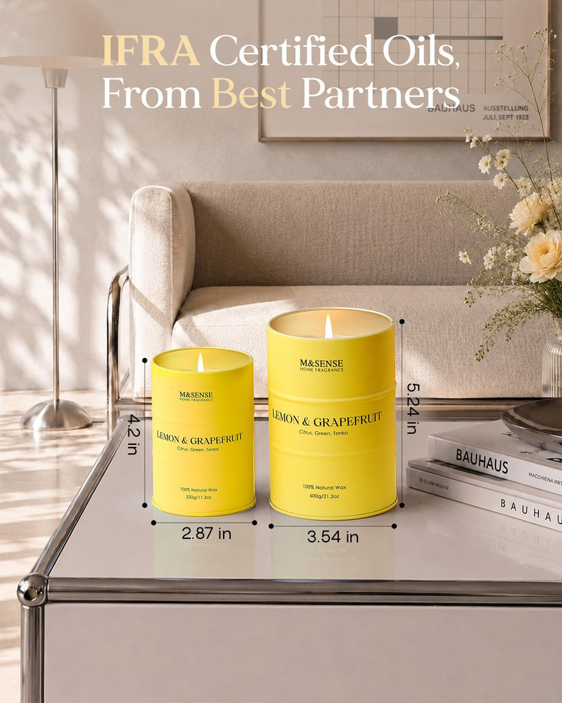 Lemon Candle Large Scented. 21.2 oz Soy Wax