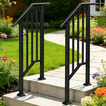 2 Pack 2 Step Handrails for Outdoor Steps, Wrought Iron Stair Railing Fits 1 or 2 Steps, Metal Hand Railing with