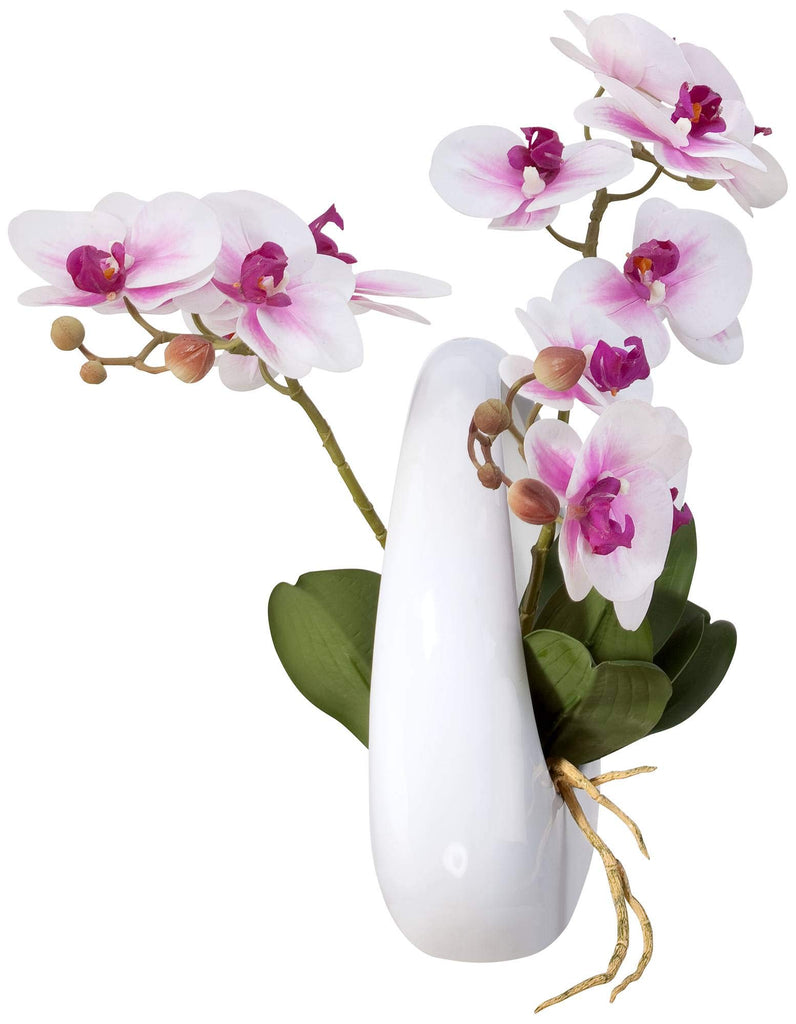 Potted Silk Faux Artificial Flowers Realistic Pink White Phalaenopsis Orchid in White Pot Decoration Living Room