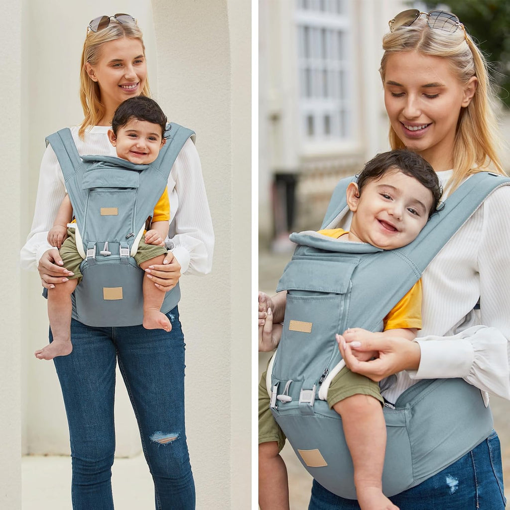 Carrier Newborn to Toddler with Hip Seat, Soft in-1 Ergonomic All Positions Infant Carrier 7-33 lb with Hood