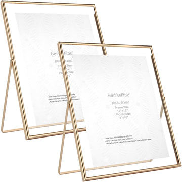 Gold 10x12 Floating Frame 2-Pack for Photo Sizes(7x9''8x10'', 8.5x11''), Adjustable Tabletop/Shelf Floating Picture