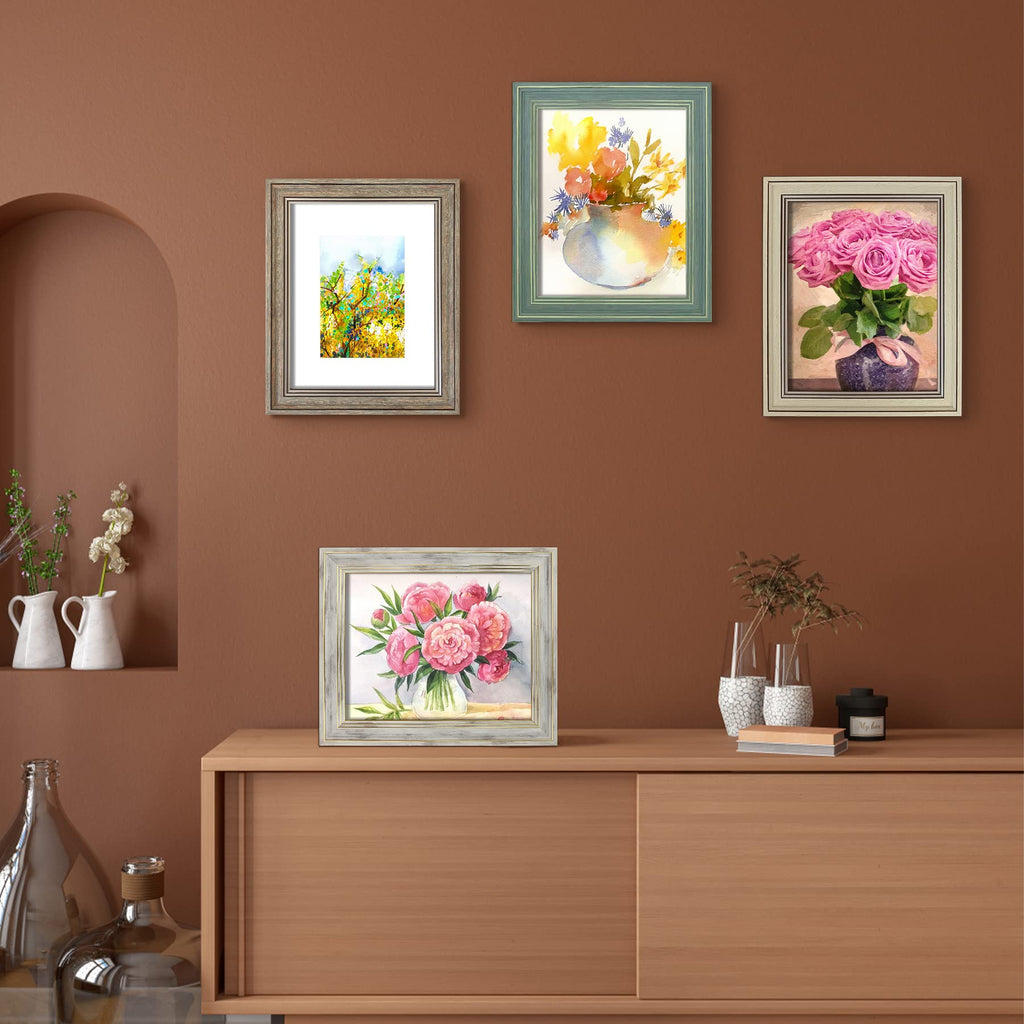 8x10 Picture Frame Set of 4, Rustic Farmhouse Picture Frames for Table or Wall Hanging