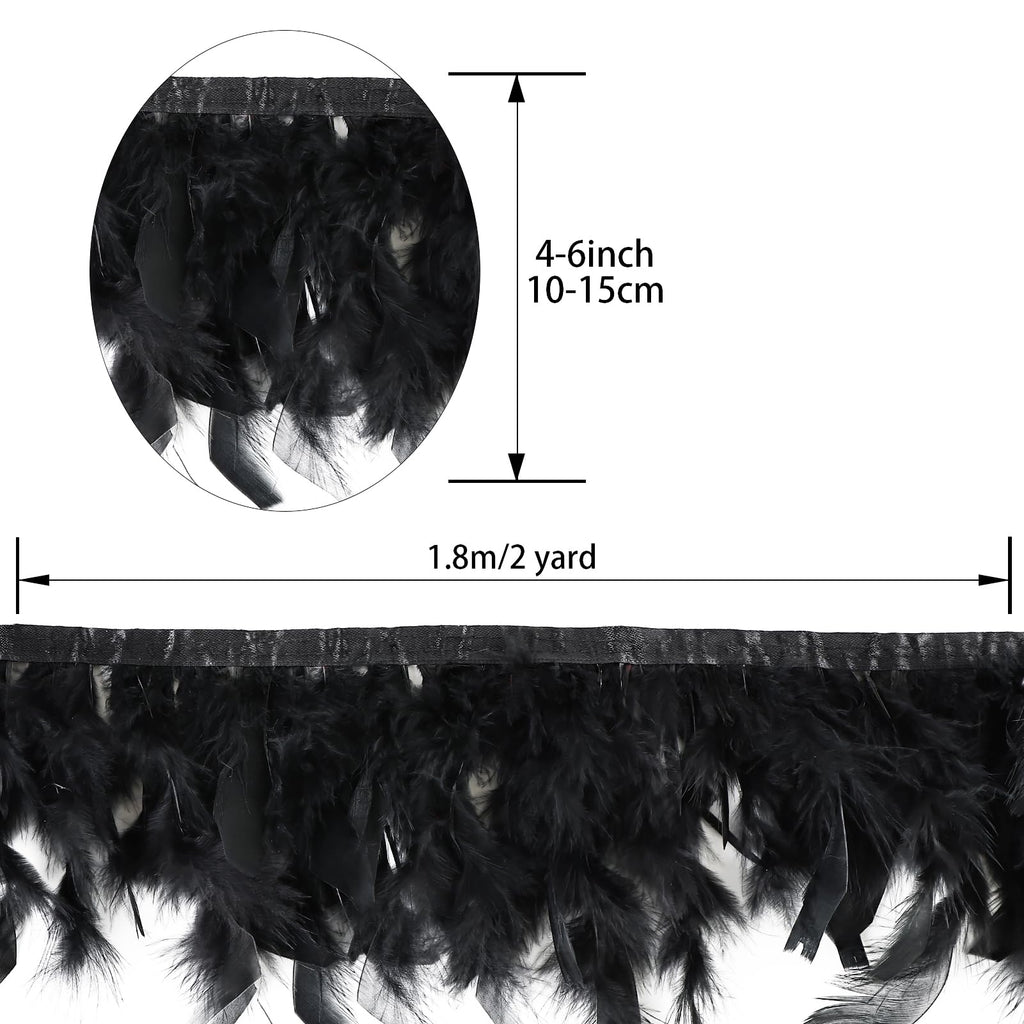 Black Turkey Feathers Trim Fringe 2Yard 4-6inch
