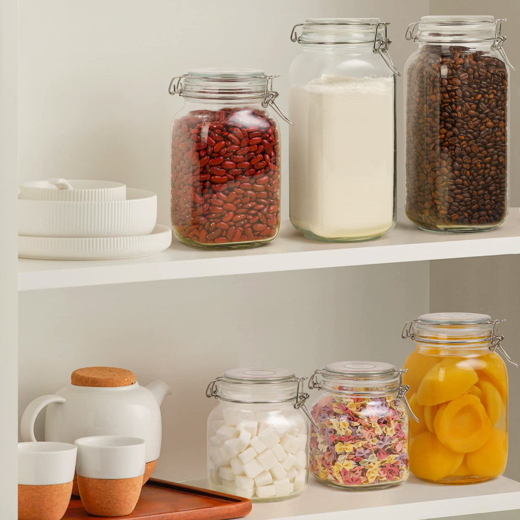Square Glass Pantry Jars with Airtight Lids 34 oz 3 Pack Coffee