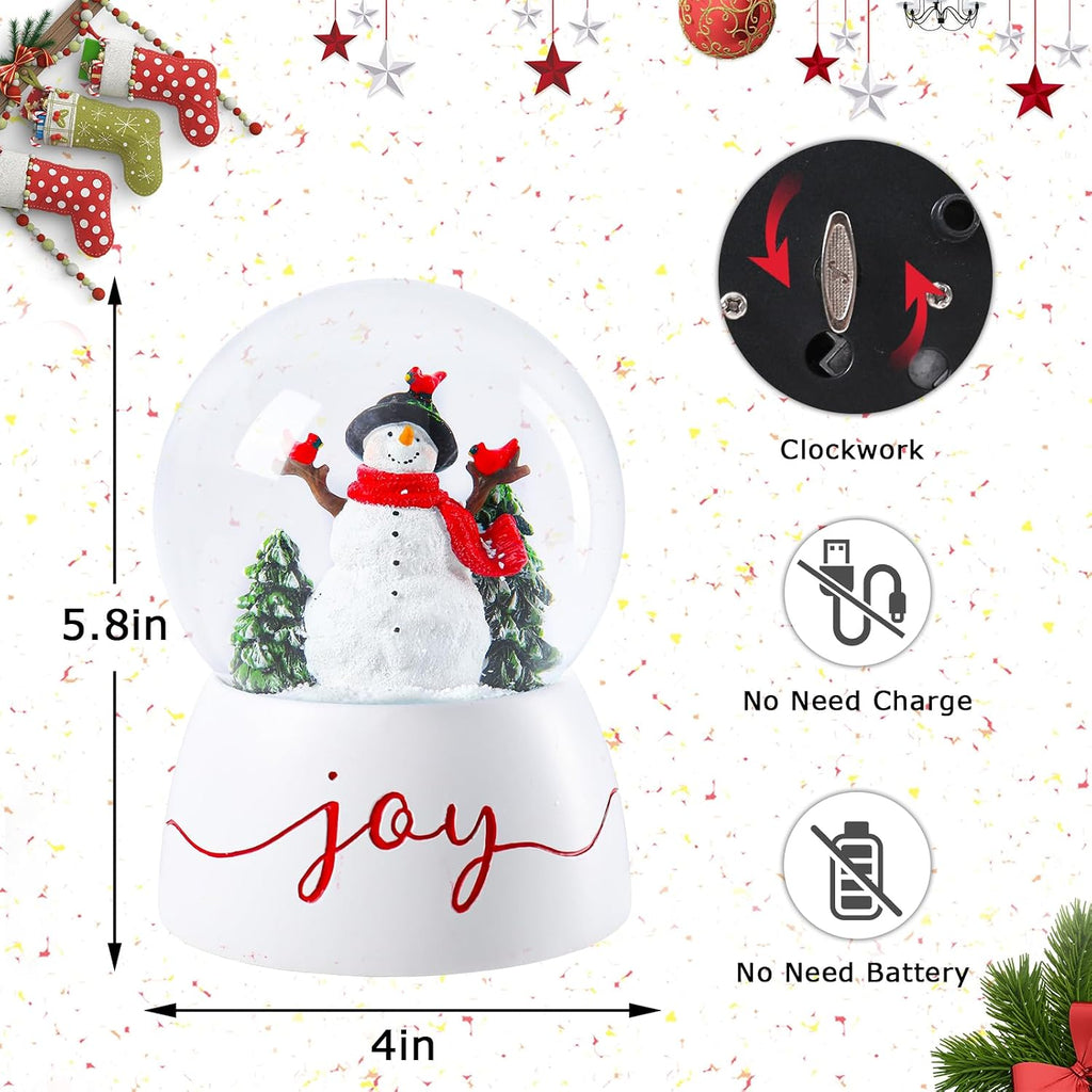 Christmas Snow Globes, Snowman Snow Globes with Red Cardinal and Music Lighted Swirling Glitter Clockwork Water Globe