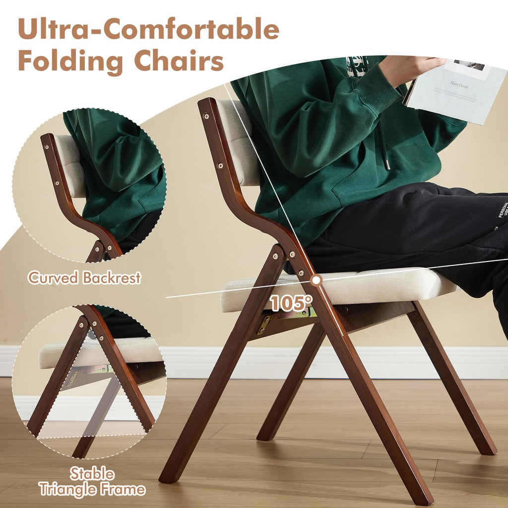 2-Pack Folding Dining Chairs with Cushion, Padded Foldable Dining Chairs, Portable Wooden Folding Chairs with Tufted