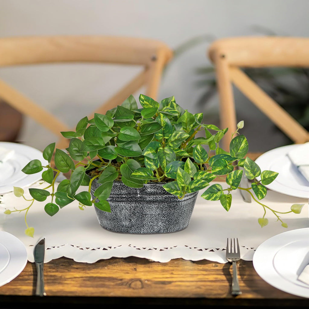 Fake Pothos with Metal Pot Small Artificial Plants Indoor