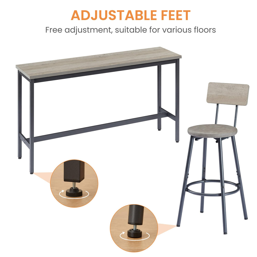 63" L Bar Table and Chairs Set for 3, 4 Piece Long Rectangle Pub Bistro Dining Table Set with 3 PU Upholstered Bar