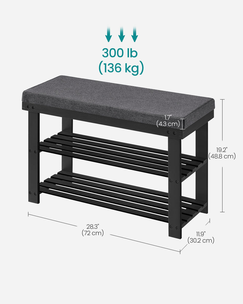Bamboo Shoe Bench, 3-Tier Shoe Rack, 11.9 x 28.3 x 19.2 Inches