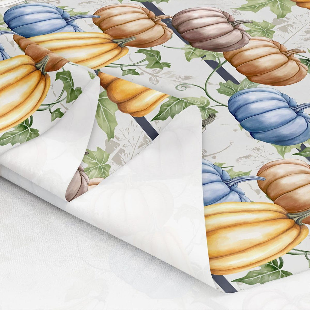 Pumpkin Fabric by The Yard, Fall Leaves Upholstery, Black Stripes Cartoon