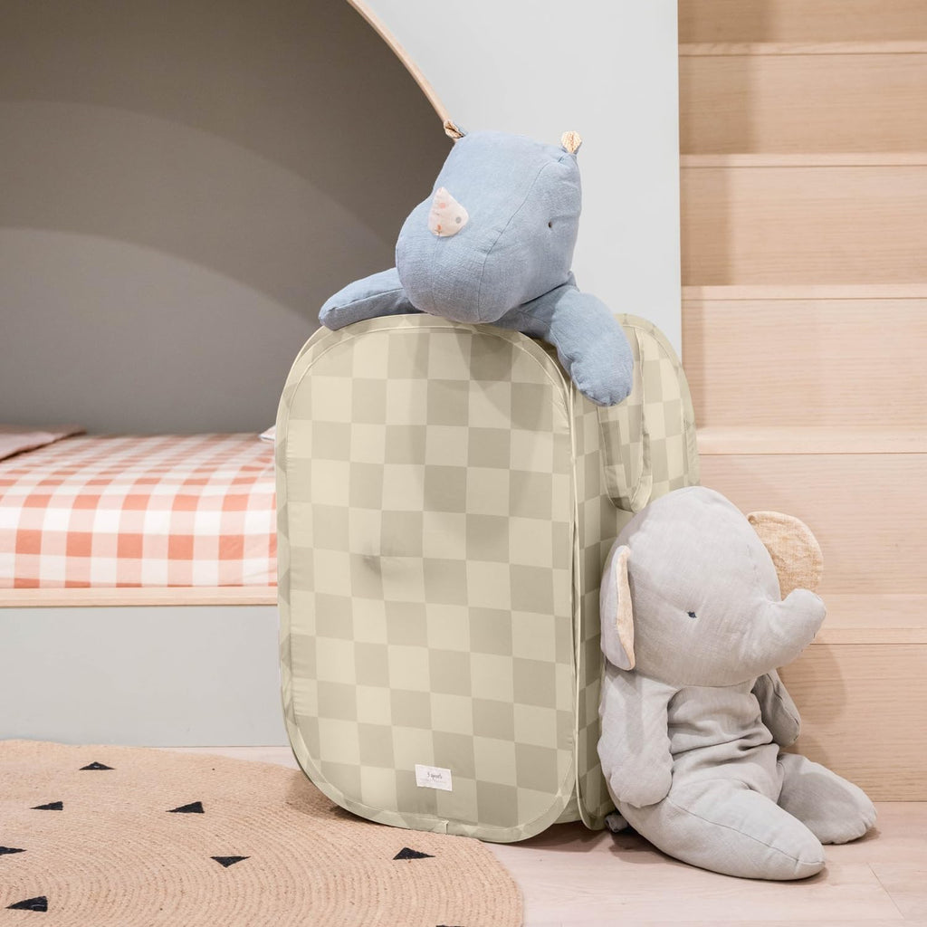 Pop Up Hamper, Collapsible Laundry Basket, Checkerboard Beige