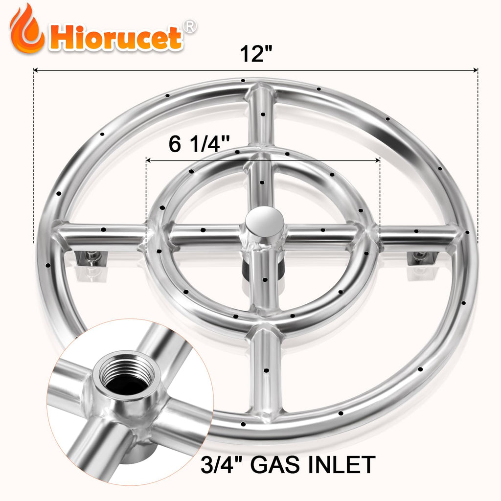 12 Inch Fire Pit Burner Ring Kits, DIY Propane Gas Firepit Insert Round Burner with Igniter Kits and Propane Hose