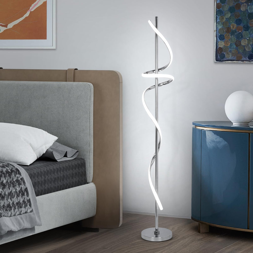 Modern Floor Lamp with Remote Control, Dimmable LED Floor Lamp, 48W Spiral Floor Light with 3 Color Temperatures