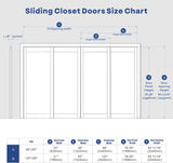 Double Sliding Closet Door, 96" x 80" (Double 48"), One Side Mirror, Complete Set with Hardware, Fin