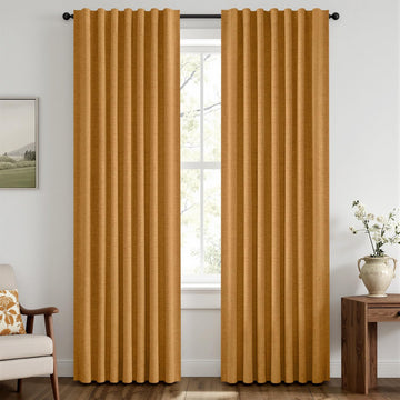 Fall 100% Blackout Linen Curtains 42" x 84" Mustard Yellow 2 Panels