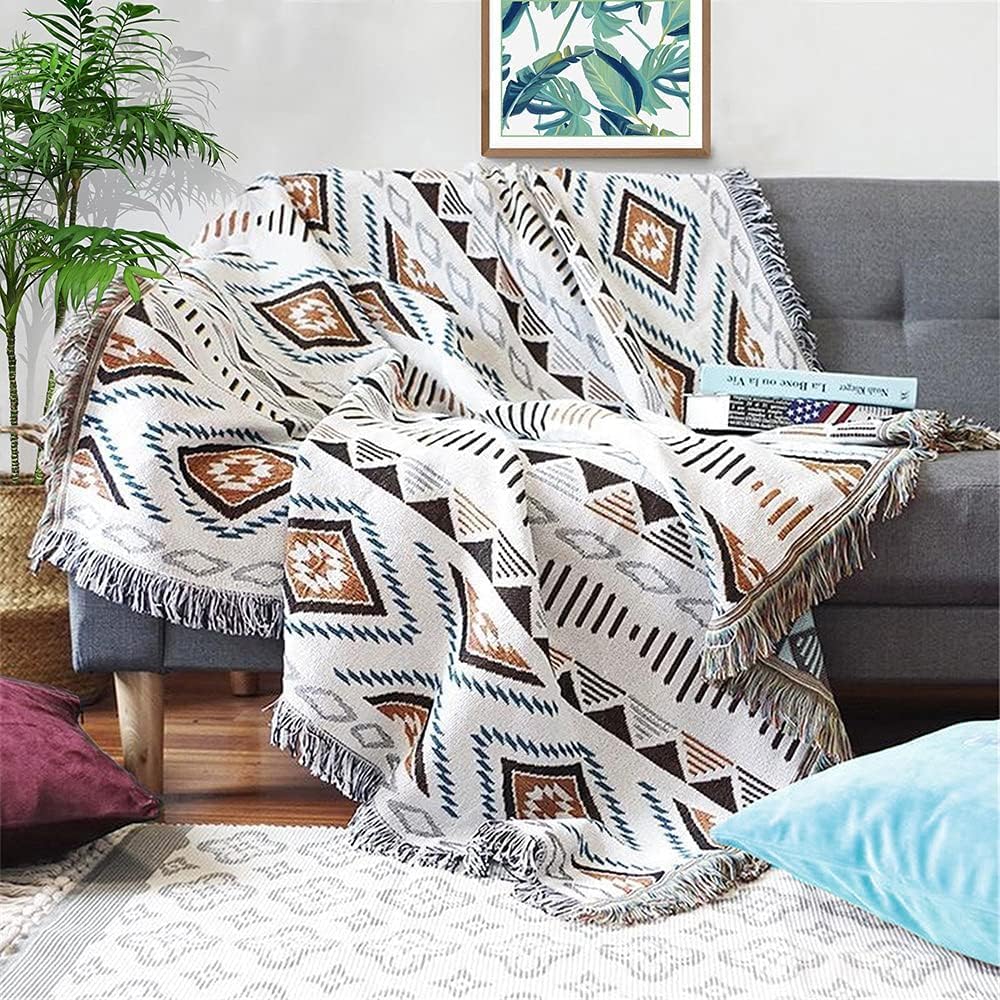 Aztec Native Throw Blankets Southwest Bed Blankets Cover 51"x63" | Navajo American Western Boho,Knit with