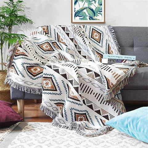 Aztec Native Throw Blankets Southwest Bed Blankets Cover 51"x63" | Navajo American Western Boho,Knit with