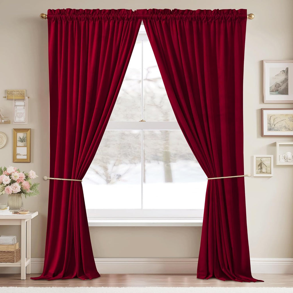 Luxury Red Velvet Curtains - Extra Long 108-inch Heat & Light Reducing Thick Heavy Duty Velvet Drapes with Rod Pocket