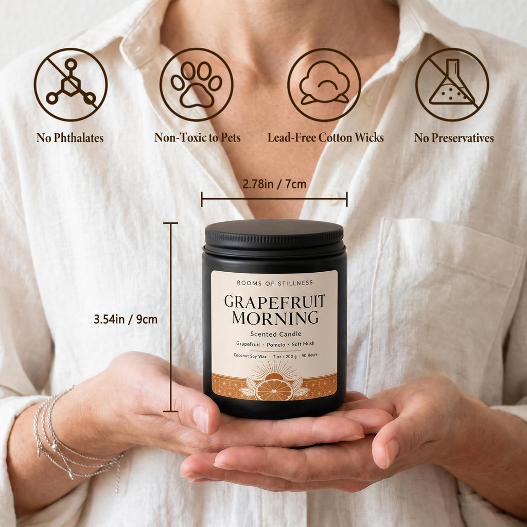 7OZ Grapefruit Scented Candle, Strong Room-Filling Aroma, Luxury Coconut Soy Wax Blend Jar Candles, 50H+ Long