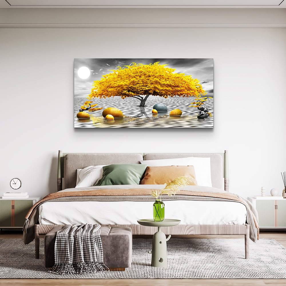 Wall decorations Canvas Wall Art Abstract wall decor Black and white Canvas Art Yellow tree paintings bathroom Home