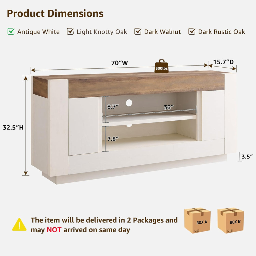 Modern 70" TV Stand, Entertainment Center for TVs Up to 80", Media Console with Large Open Storage & Side Cabinets