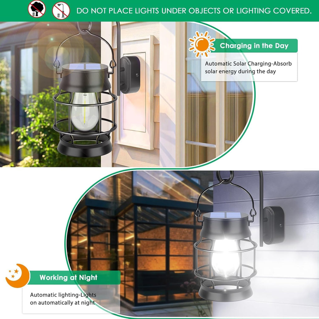 Metal Solar Lanterns Outdoor, Hanging Lights, 4 Pack, Cool White