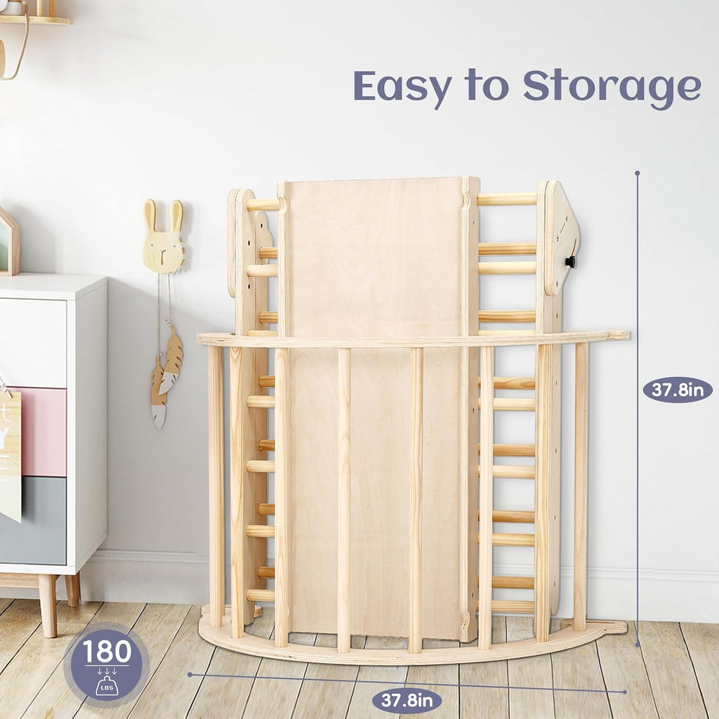 Extra‐Large Montessori Wooden Climbing Triangle Set-Foldable Toddler Gym Triangle, Climbing Ramp & Arch, Indoor