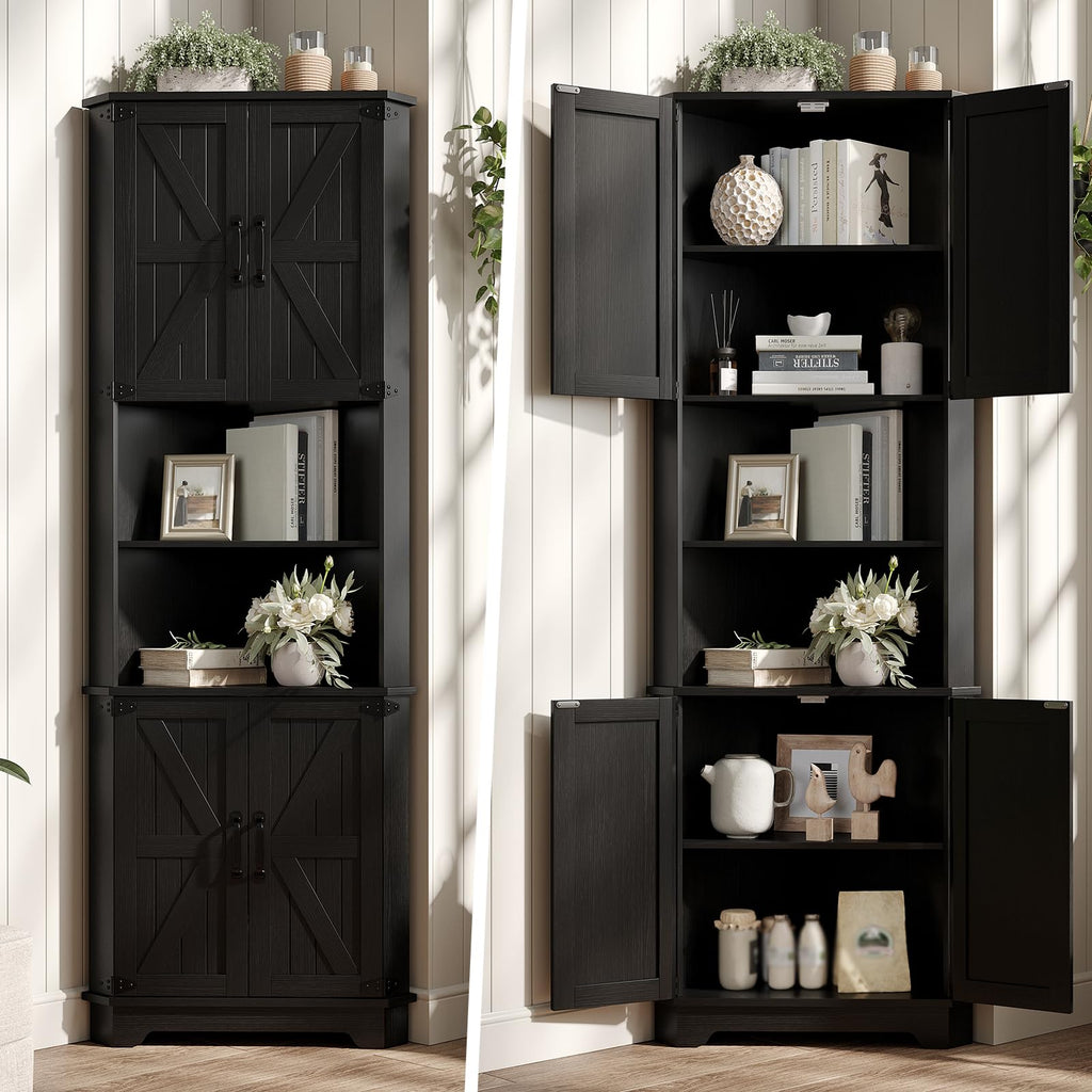 68.9" Tall Farmhouse Style Corner Cabinet, Black