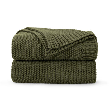 Olive Green Seed Stitch Throw Blanket 50"x60", Farmhouse Decor