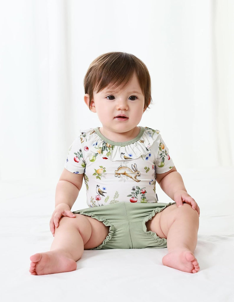 Baby Girls Clothes Set Ruffle Knit Bodysuit with Shorts Toddler Girl Viscose from Bamboo Clothing