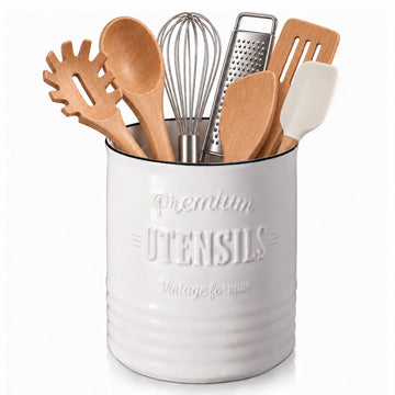 7.2" Large Ceramic Utensil Holder Counter, Beige