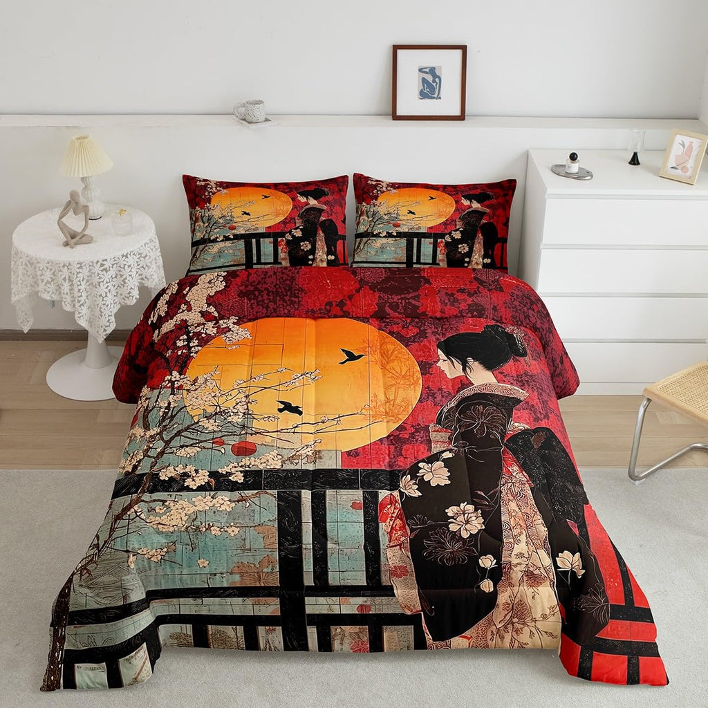 Japanese Style Comforter Set, Cherry Blossoms Down Comforter