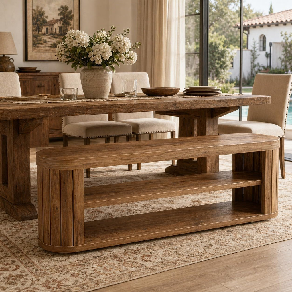 47.2 in. 3-Tier Entryway Bench with Shoe Storage,Farmhouse Wooden Foyer Bench with Adjustable Foot Pads,End of Bed