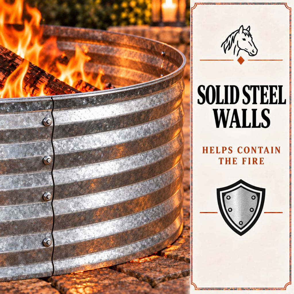 Fire Horse 48 Inch Fire Pit Ring - Heavy Duty Wood Burning Fire Ring Insert - Outdoor Steel Campfire Bonfire Pit