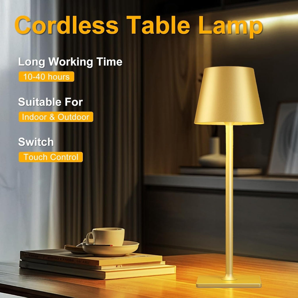 Gold Rechargeable Cordless Table Lamp, Battery Operated, 2 Pack