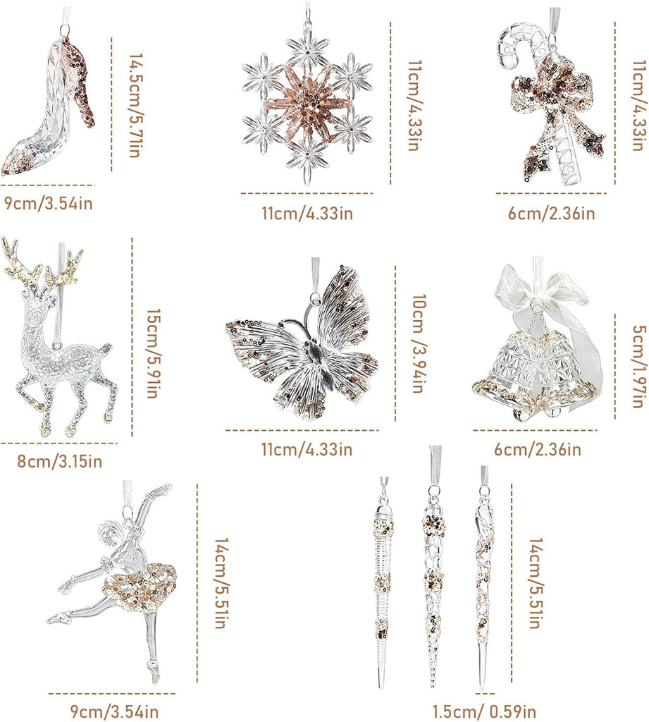 10pc Champagne Silver Sequin Xmas Ornaments Holiday Wedding Decor