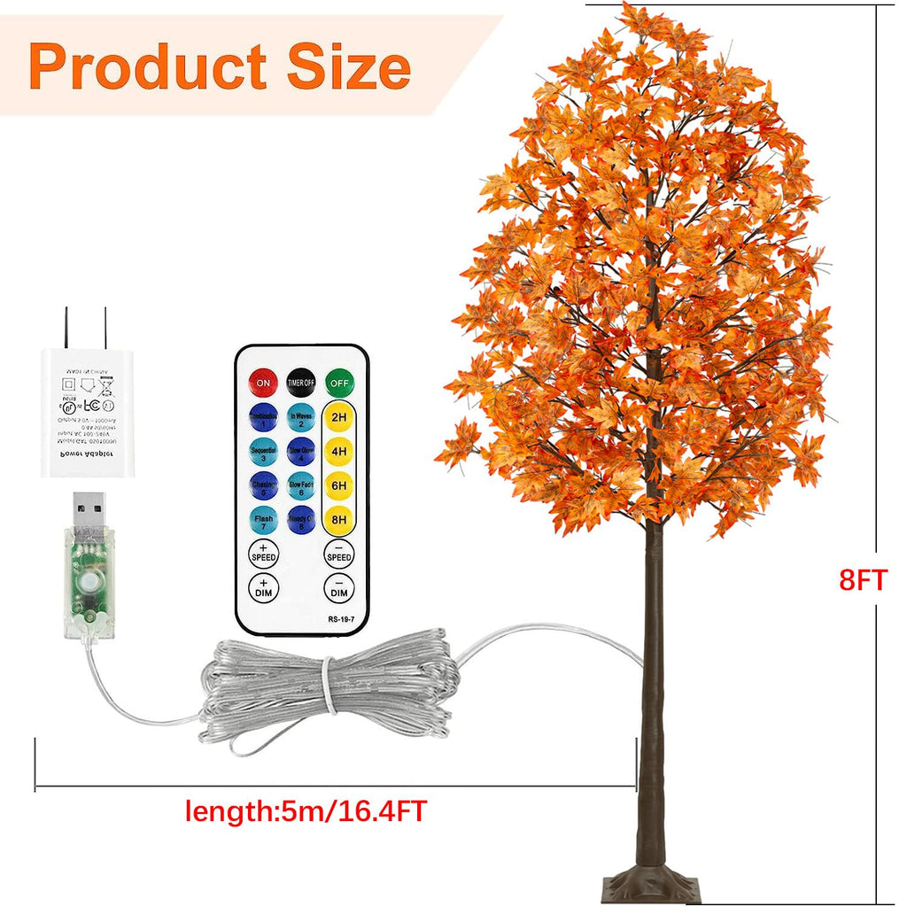 8FT Fall Maple Tree Light - Thanksgiving Decor Artificial Tree with 21 Acorn, Remote 8 Flashing Modes, Timing