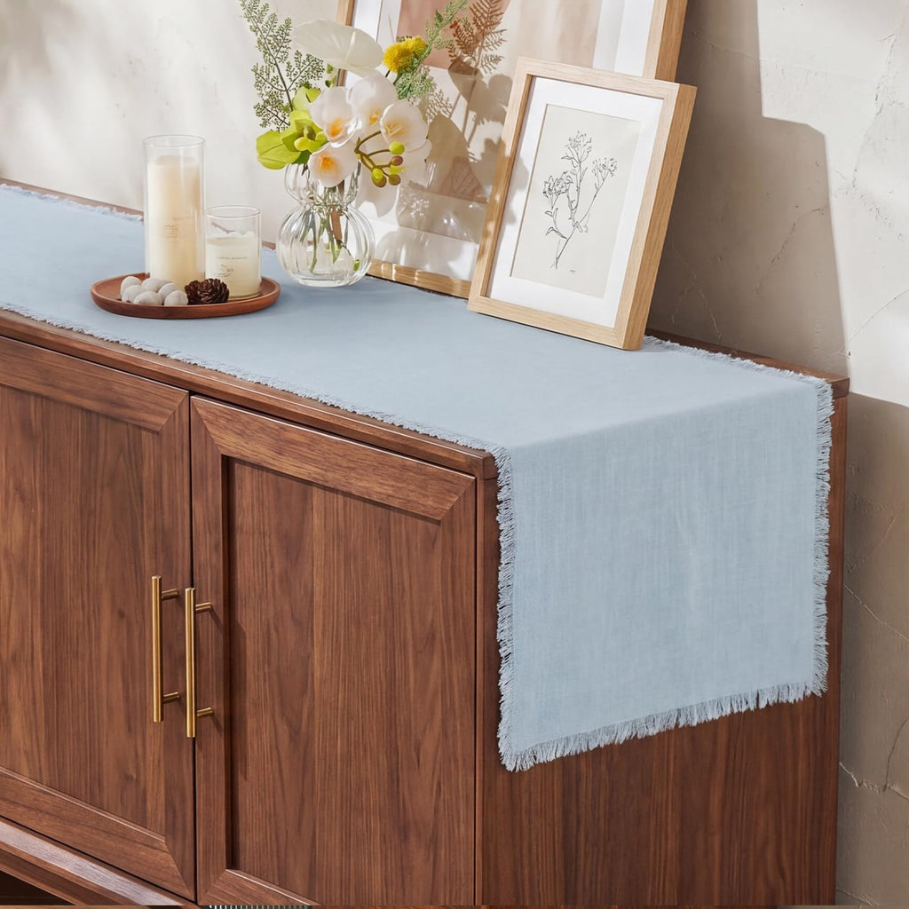 Frayed Edge Table Runner - Light Blue
