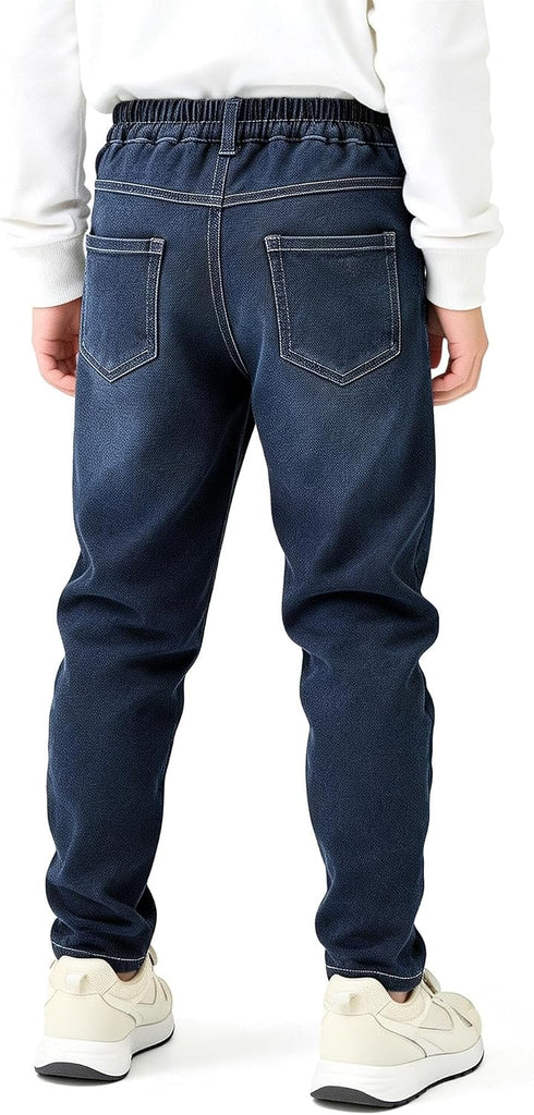 Boys Slim Fit Stretch Jeans Elastic Waist Pull-on Denim Pants with Pockets Kids School