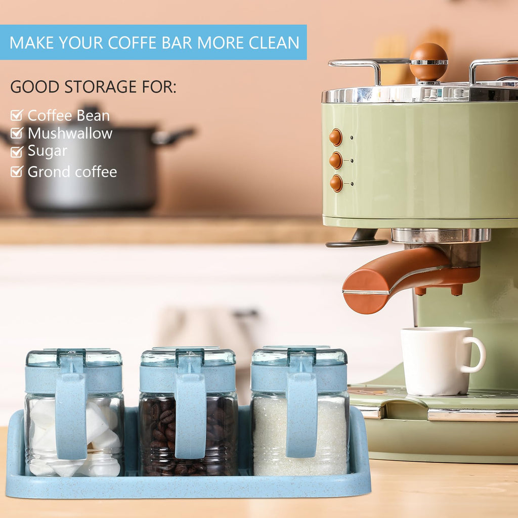 3 Pcs Sugar Coffee Container Set 16 oz Glass, Nordic Blue