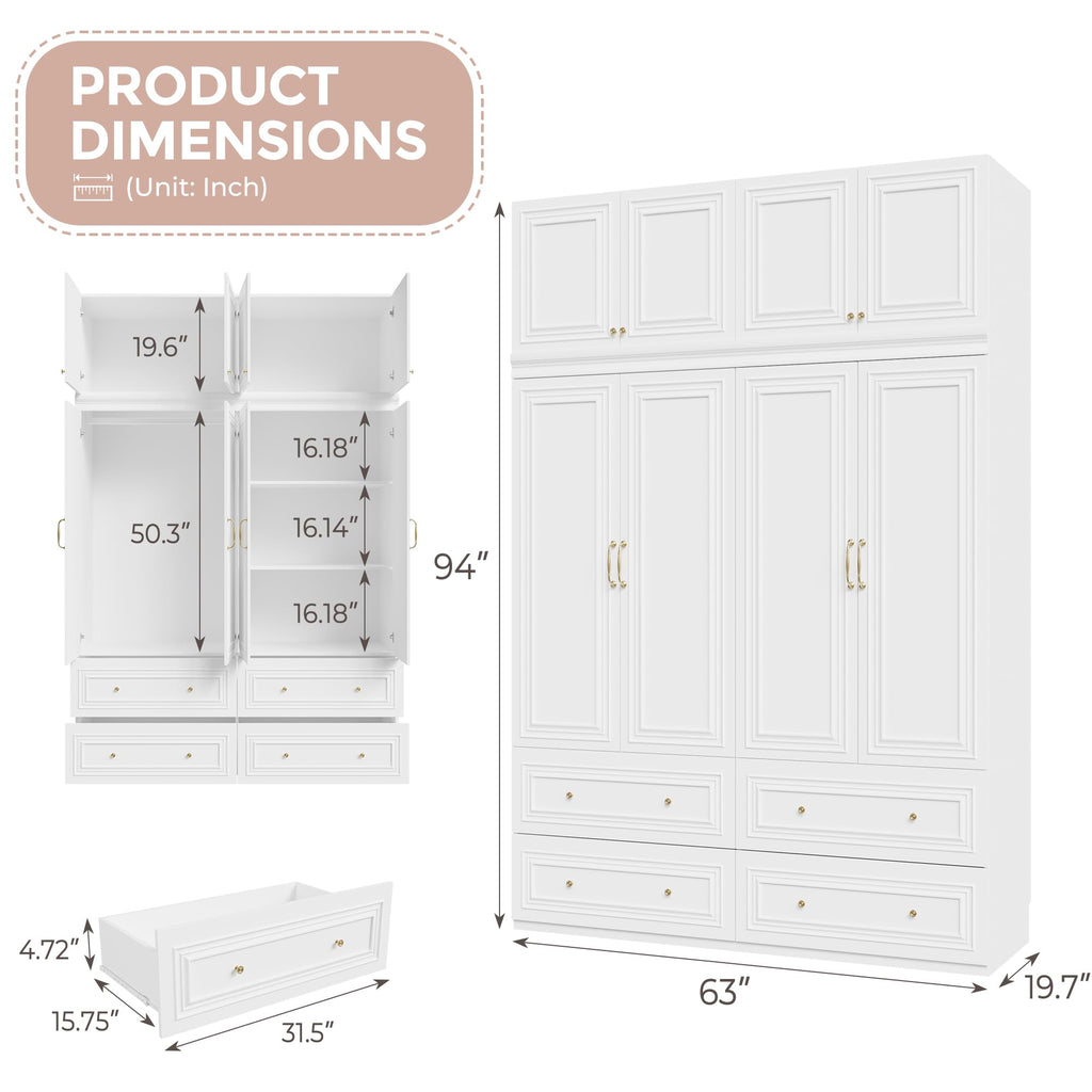 94" H Tall Armoire Wardrobe Closet with Large Capacity