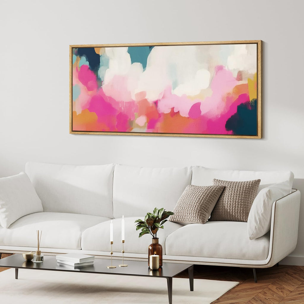 Extra Large Framed Canvas Print Wall Abstract Pastel Clouds Colorful Skyline Antique Retro Fine Illustrations