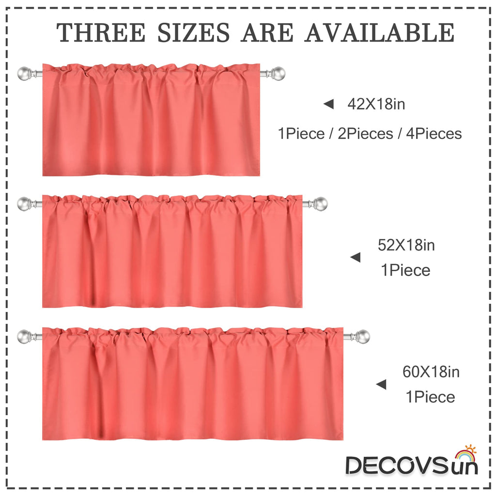 Coral Valance for Windows 60x18 Inch Solid Thermal Insulated Blackout Rod Pocket Kitchen Short Curtain Toppers
