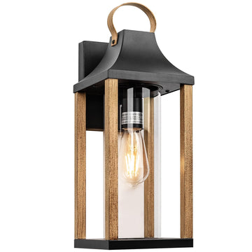 Outdoor Wall Light Rustic Wood Cylindrical Glass 17" Large